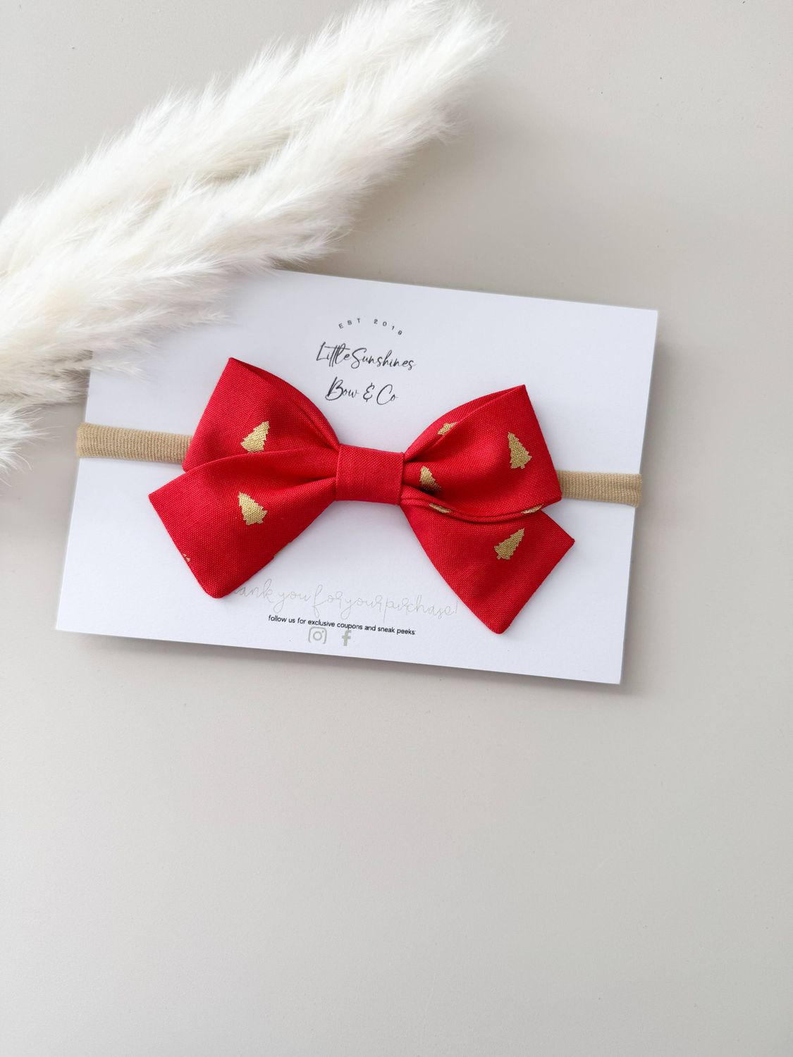 LITTLE SUNSHINES BOW &amp; CO - GOLD &amp; RED CHRISTMAS TREE CHRISTMAS PINWHEEL HAIR BOW