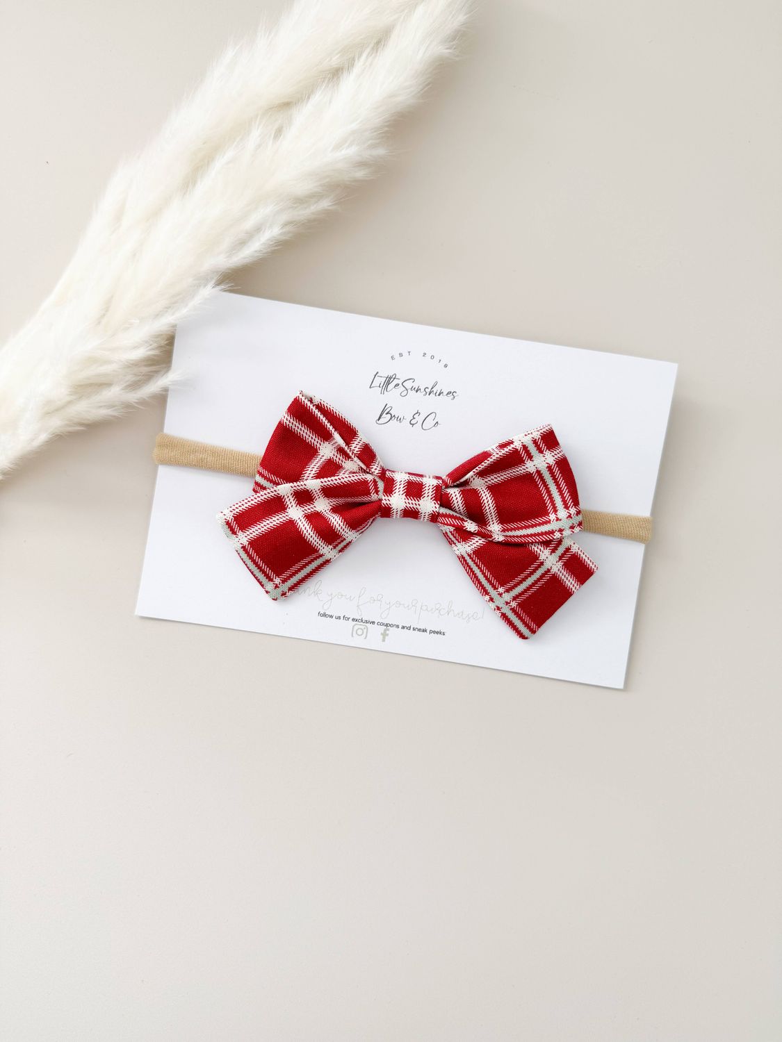 LITTLE SUNSHINES BOW &amp; CO - WHITE &amp; RED PLAID CHRISTMAS PINWHEEL HAIR BOW