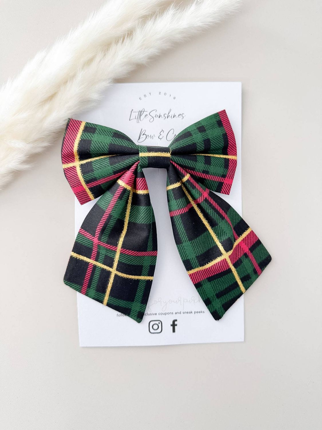 LITTLE SUNSHINES BOW &amp; CO - RED, GREEN &amp; GOLD PLAID CHRISTMAS SAILOR BOW