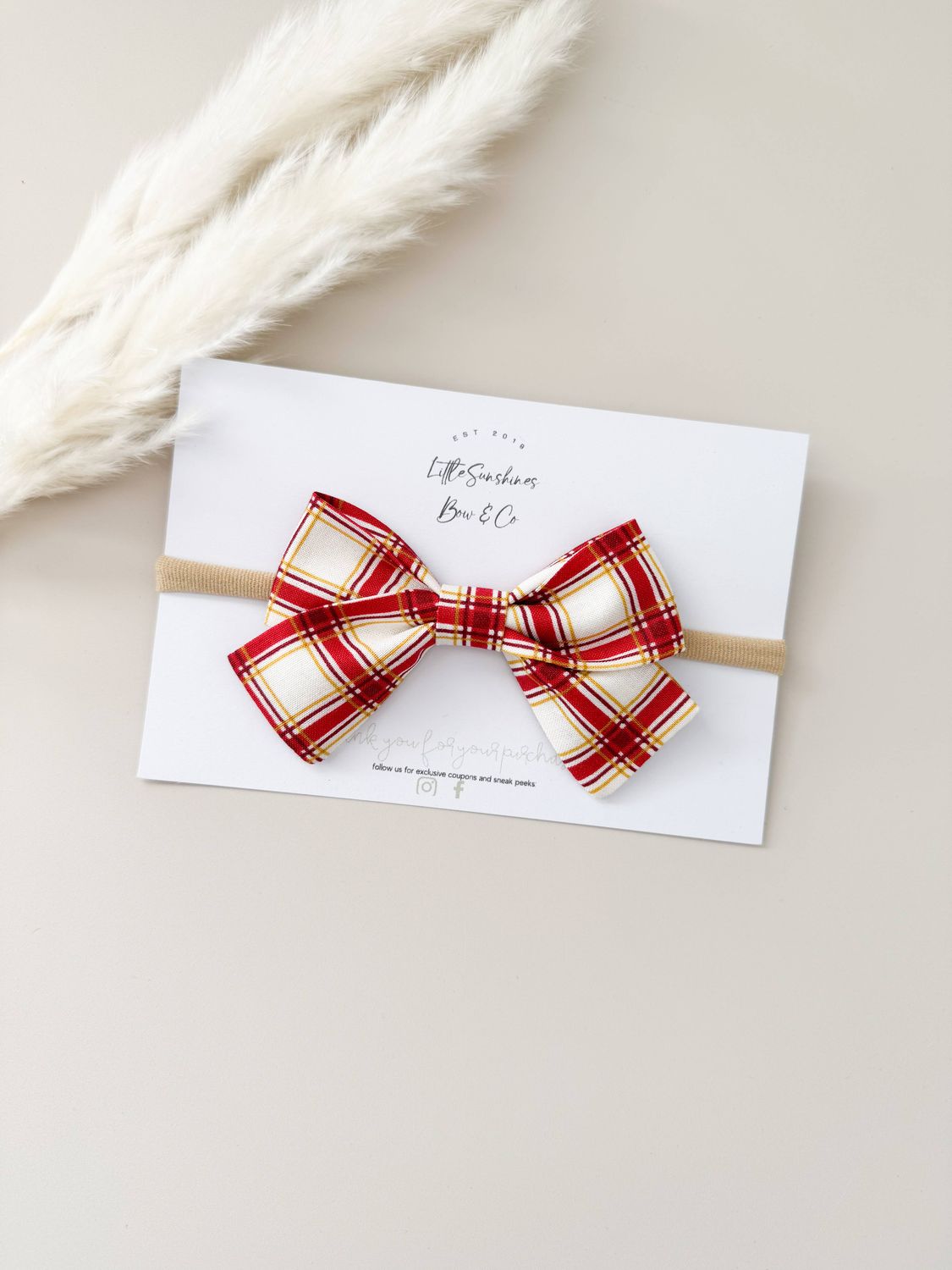 LITTLE SUNSHINES BOW &amp; CO - RED &amp; GOLD PLAID CHRISTMAS PINWHEEL HAIR BOW