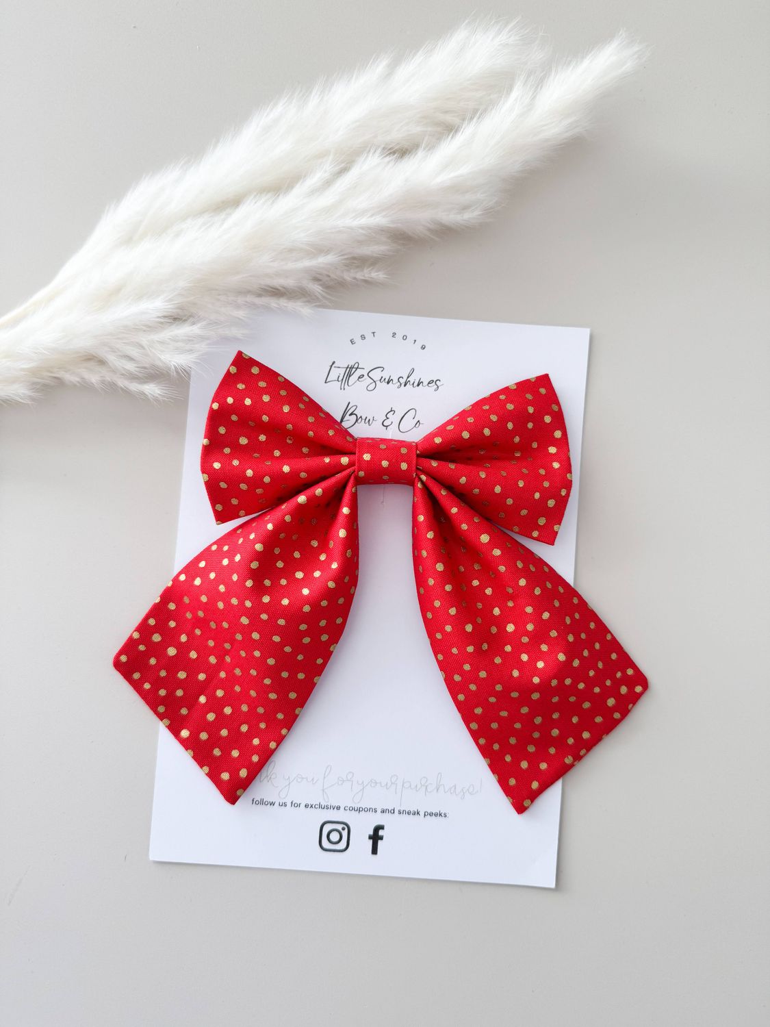 LITTLE SUNSHINES BOW &amp; CO - GOLD POLKA DOTS CHRISTMAS SAILOR BOW