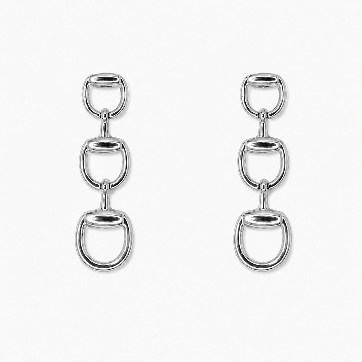 TRIPLE HORSEBIT LINK DROP EARRINGS, COLOR: Rhodium