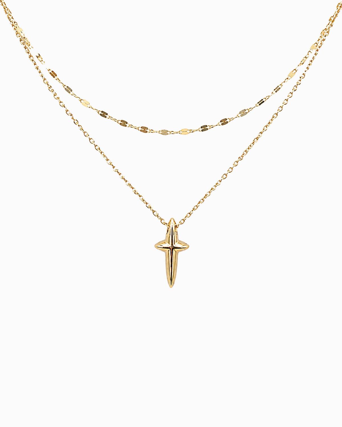 LAYERED CROSS PENDANT NECKLACE, COLOR: Gold