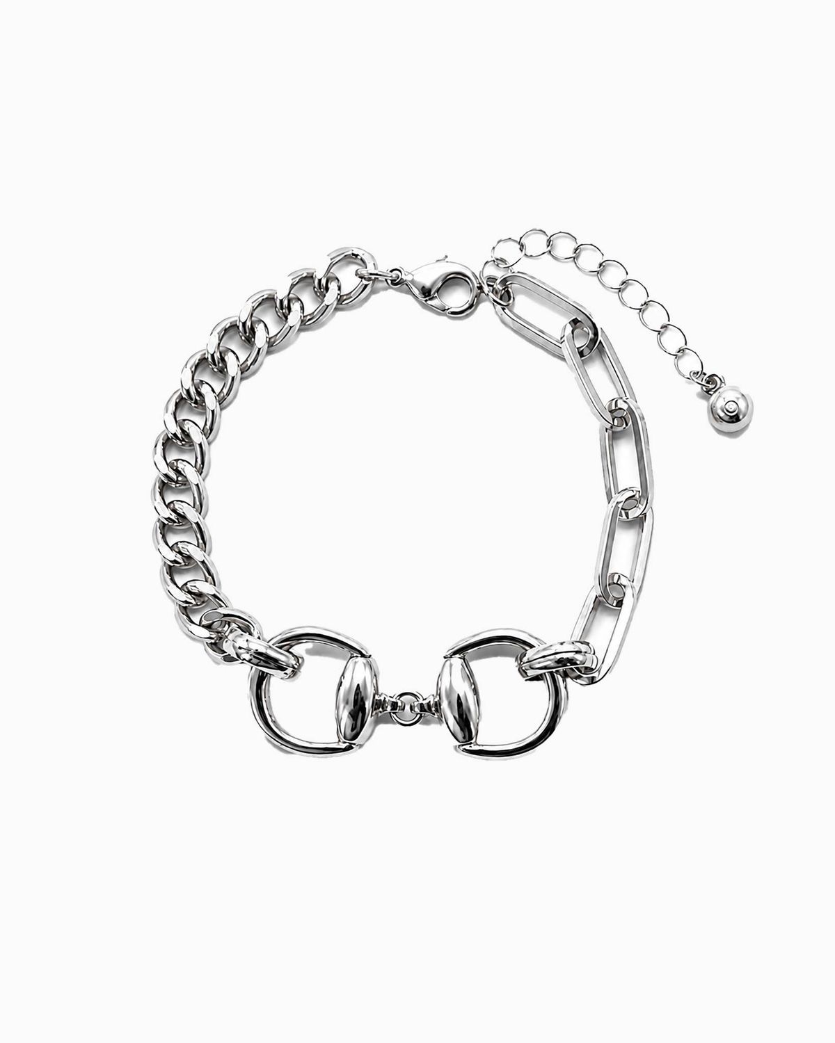 HORSEBIT MIXED CHAIN BRACELET, COLOR: Rhodium