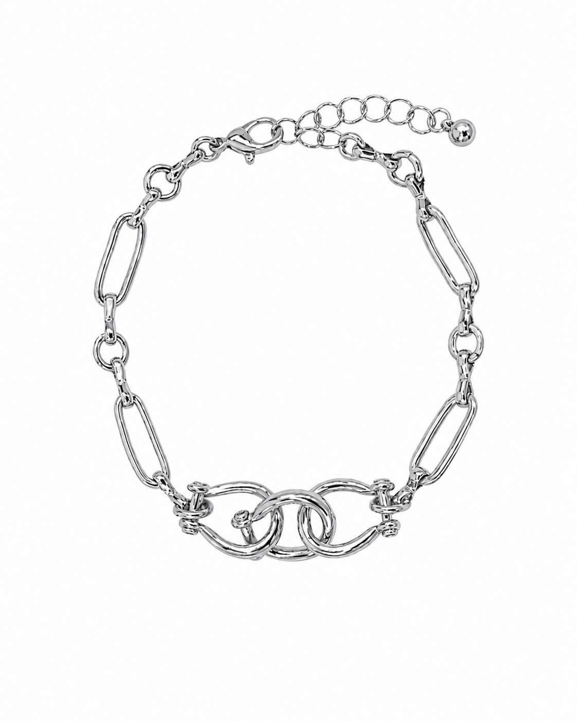 HORSEBIT LINK MIXED CHAIN BRACELET, COLOR: Rhodium