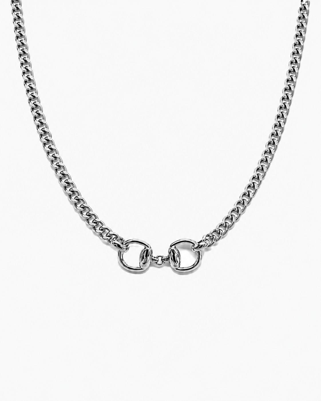 DOUBLE HORSEBIT CURB BOLD CHAIN NECKLACE, COLOR: Rhodium