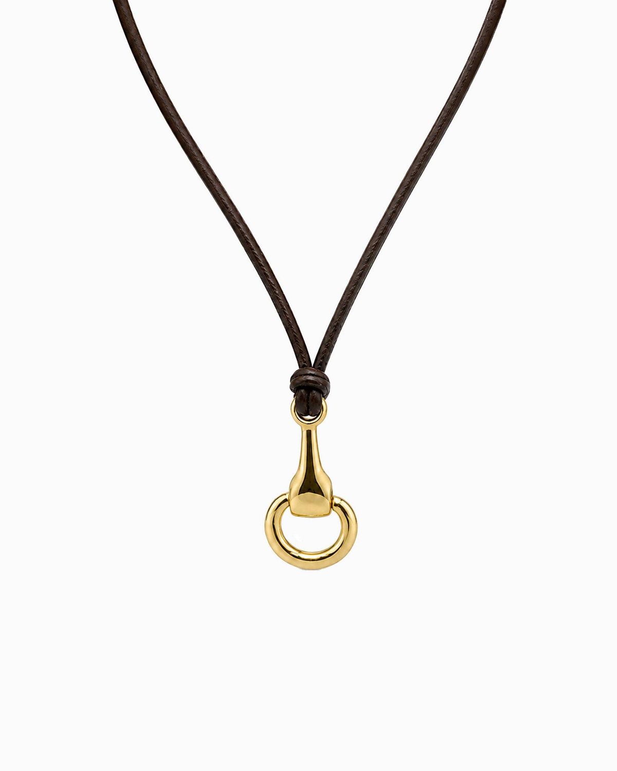 GENUINE LEATHER HORSEBIT PENDANT CORD NECKLACE, COLOR: Brown
