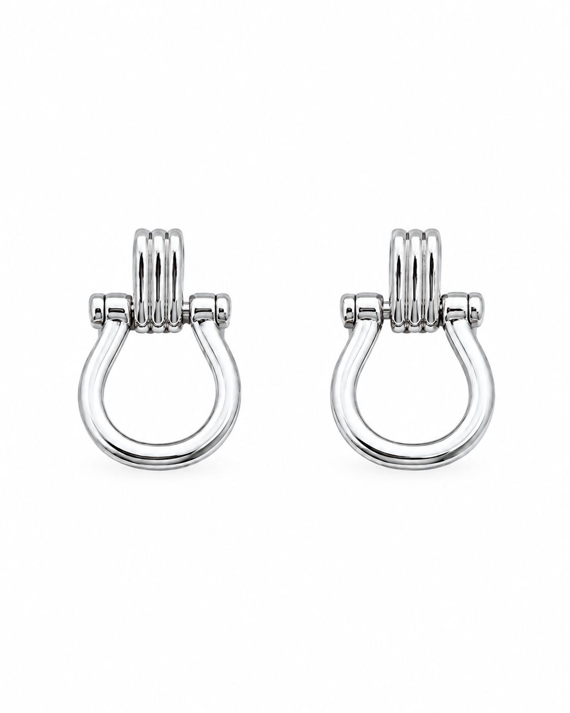 DOOR KNOCKER HORSEBIT LINK DROP EARRINGS, COLOR: Rhodium