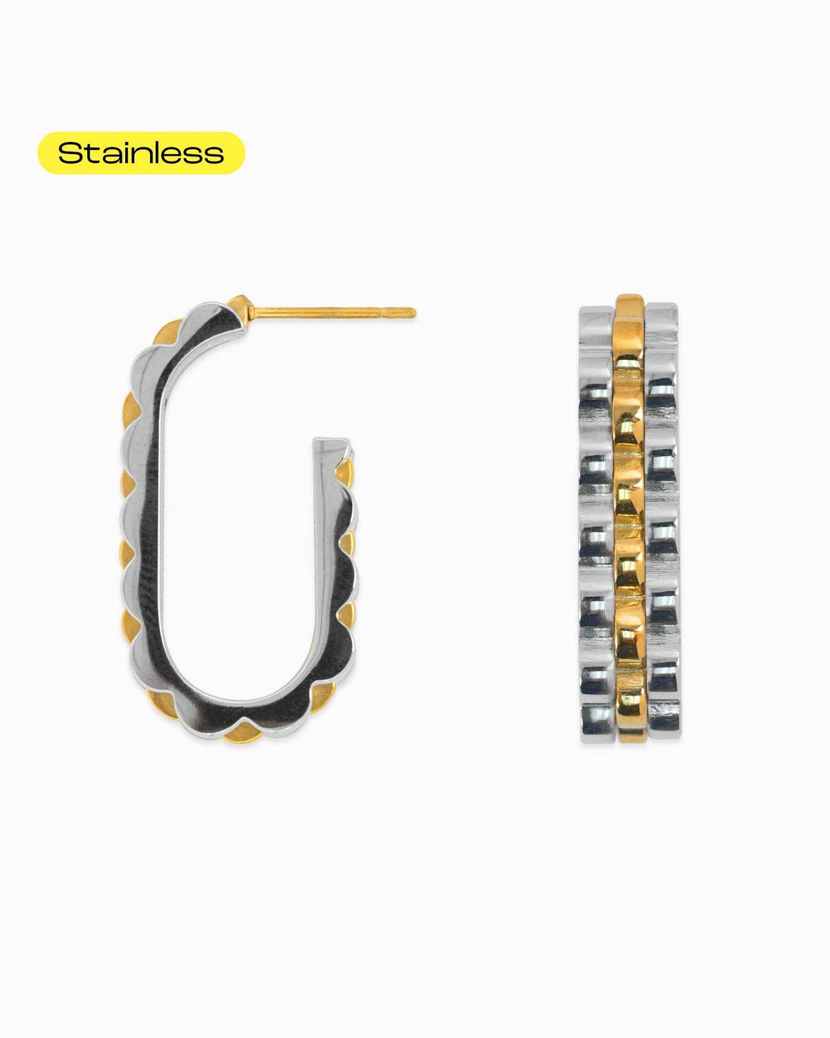 STAINLESS WATCH BAND OVAL HOOP EARRINGS