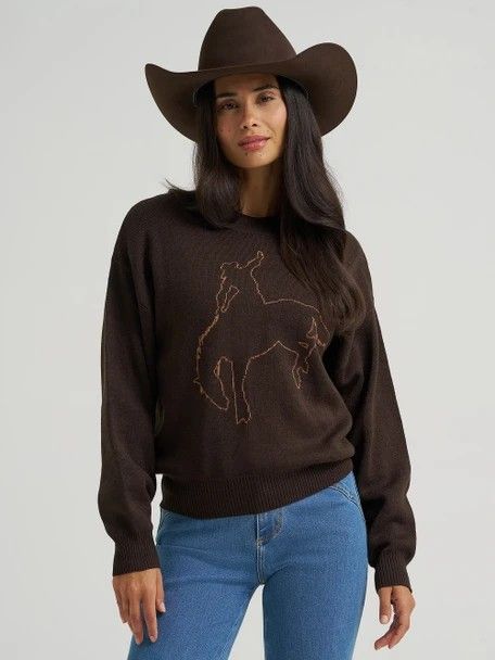 WRANGLER WOMEN'S RETRO PUNCHY CREW KNIT SWEATER - BROWN