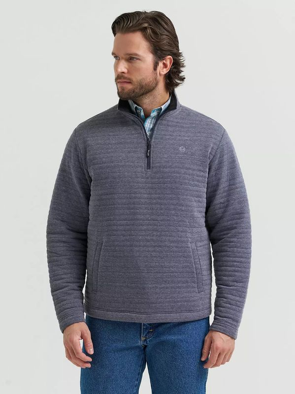 WRANGLER MEN'S GEORGE STRAIT KNIT QUARTER ZIP PULLOVER - BLUE