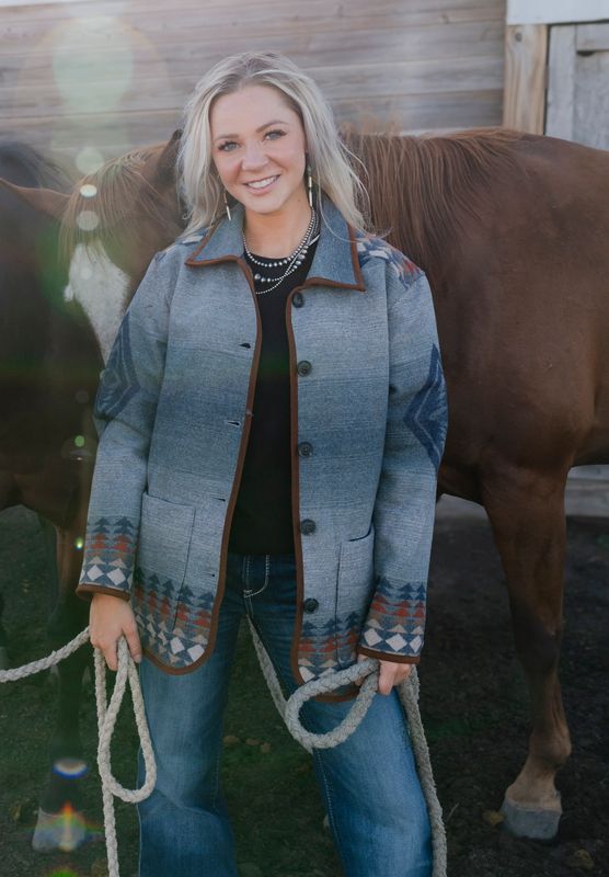 PENDLETON WOMEN'S HARDING REVERSIBLE WOOL BUTTON COAT - INDIGO MULTI