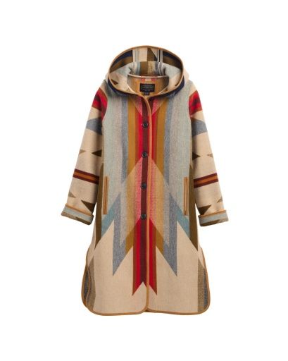 PENDLETON WOMEN'S WYETH TRAIL WOOL HOODED BLANKET COAT - TAN