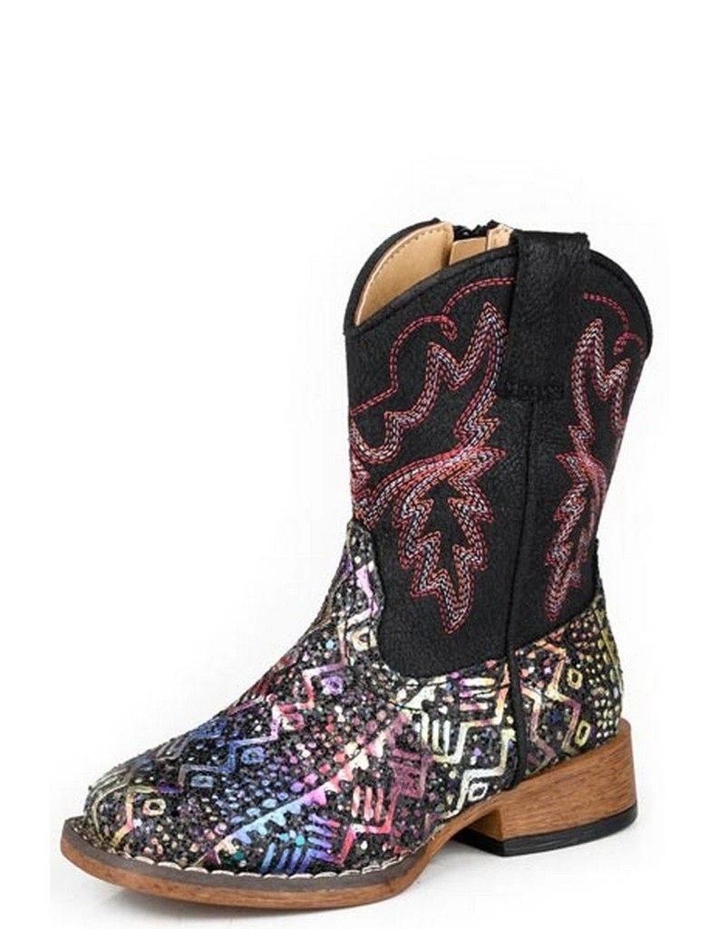 ROPER GIRLS' GLITTER AZTEC II BOOT - BLACK