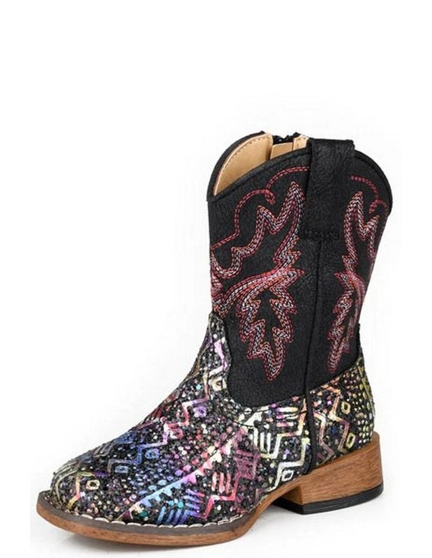 ROPER GIRLS' GLITTER AZTEC II BOOT - BLACK