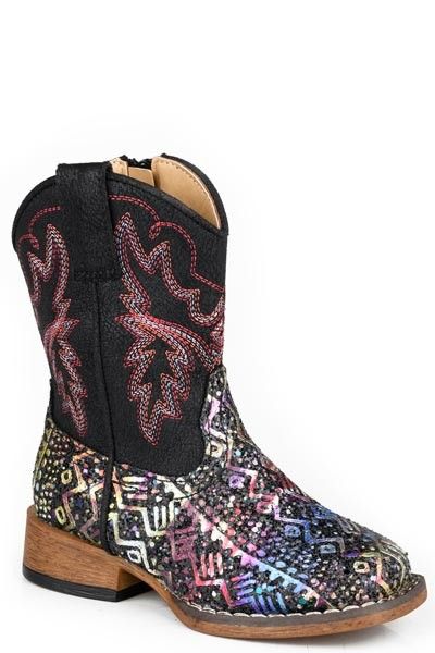 ROPER TODDLER GIRLS' GLITTER AZTEC II BOOT- BLACK