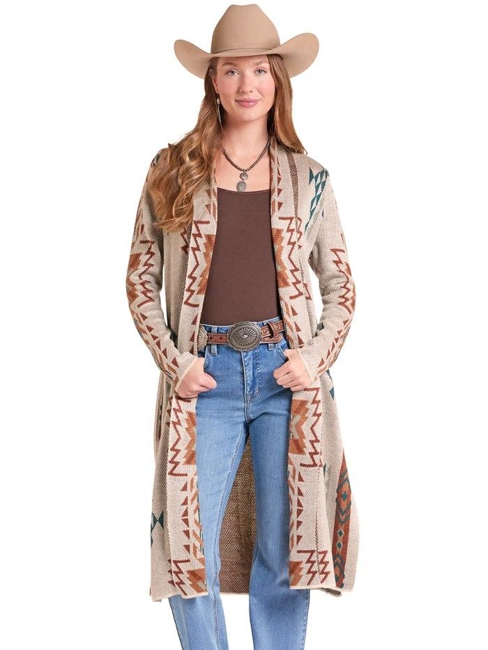 ROCK &amp; ROLL DENIM WOMEN'S AZTEC KNIT DUSTER - CREAM