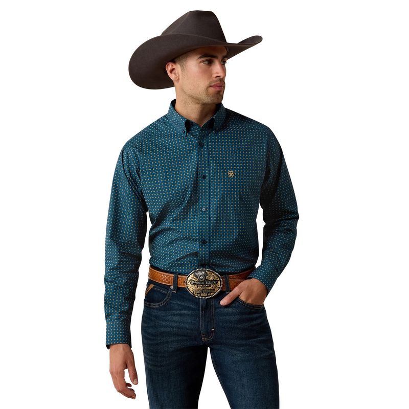 ARIAT MEN'S LONG SLEEVE LOVATO CLASSIC FIT SHIRT - MAJOLICA BLUE GEO PRINT