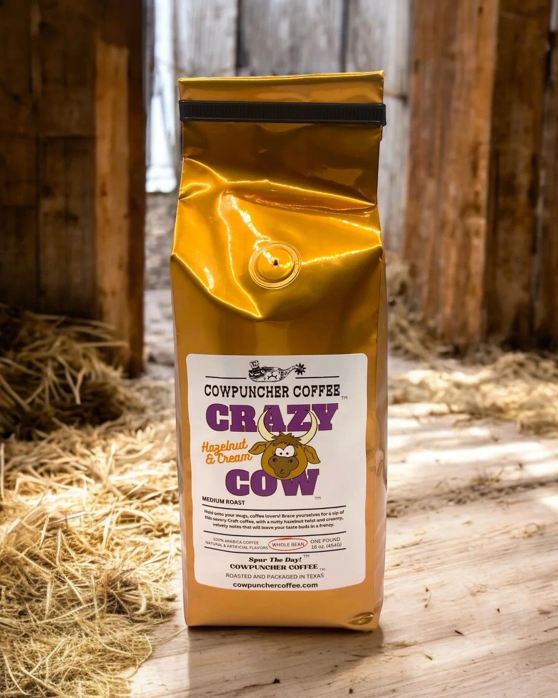 COWPUNCHER COFFEE "CRAZY COW" WHOLE BEAN MEDIUM ROAST COFFEE - HAZELNUT &amp; CREAM