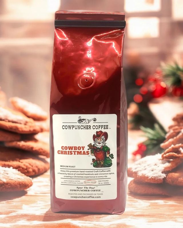 COWPUNCHER COFFEE "COWBOY CHRISTMAS" WHOLE BEAN MEDIUM ROAST COFFEE - HAZELNUT &amp; CINNAMON