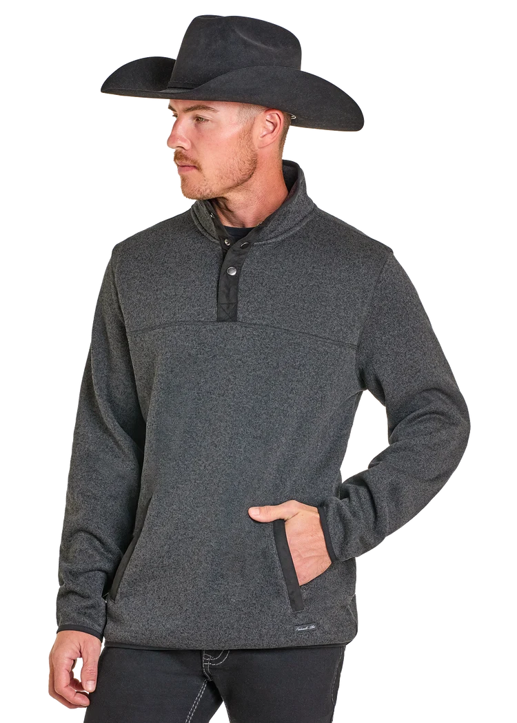 PANHANDLE SLIM MEN'S MELANGE HENLEY PULLOVER - BLACK