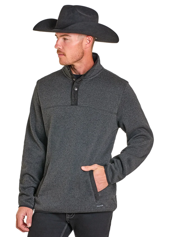 PANHANDLE SLIM MEN'S MELANGE HENLEY PULLOVER - BLACK