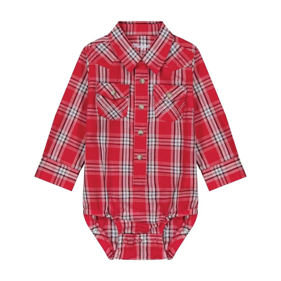WRANGLER BABY BOYS' LONG SLEEVE PEARL SNAP BODYSUIT - RED