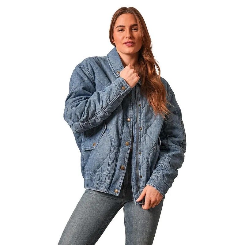 KIMES RANCH WOMEN'S PHOEBE DENIM QUILTED BOMBER JACKET - INDIGO