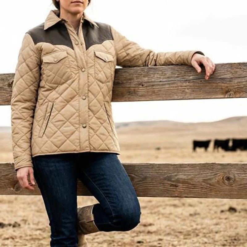 STS WOMEN'S RANSOM JACKET - KHAKI POLY WITH LEATHER YOKE