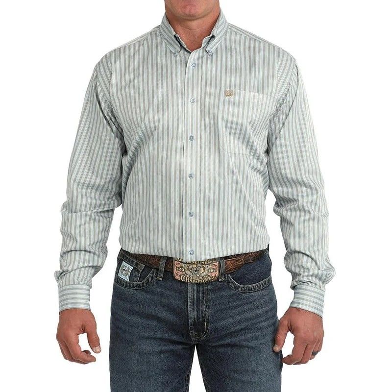 CINCH MEN'S LONG SLEEVE STRIPED TENCEL BUTTON SHIRT - 926 LIGHT BLUE