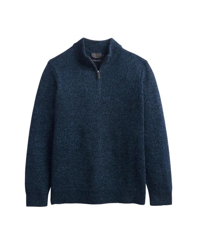 PENDLETON MEN'S WOOL 1/4 ZIP SWEATER - INDIGO HEATHER