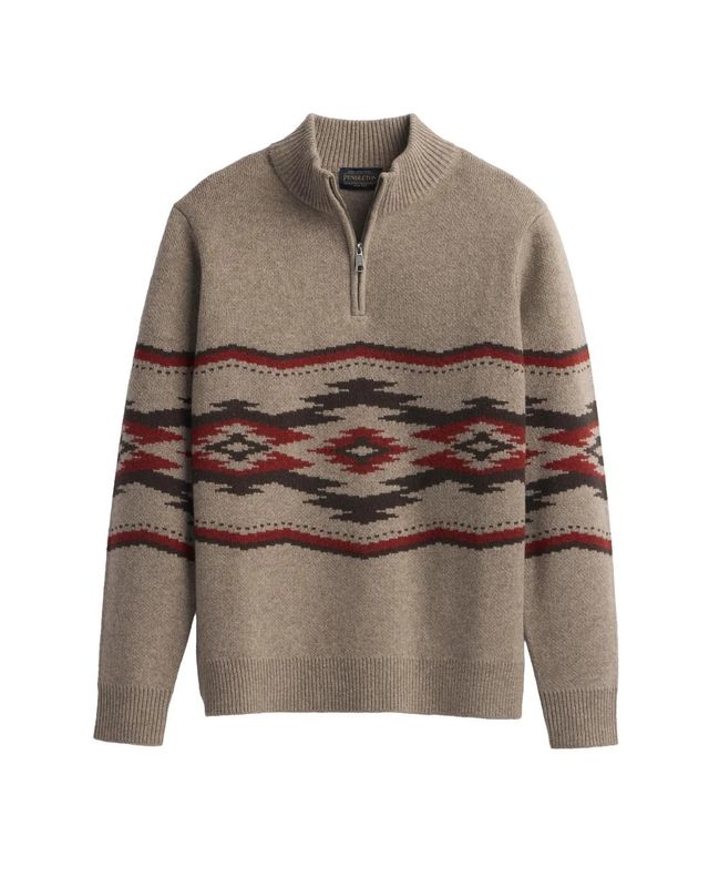 PENDLETON MEN'S CROWN POINT LAMBSWOOL 1/4 ZIP SWEATER - CROWN POINT TAN