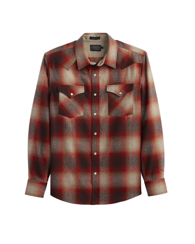PENDLETON MEN'S LONG SLEEVE CANYON SHIRT - RED/TAN MIX OMBRE