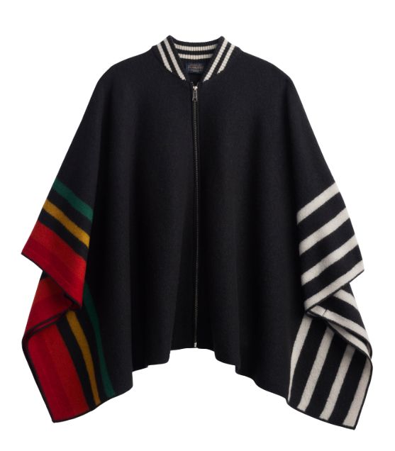 PENDLETON WOMEN'S MERINO WOOL SWEATER CAPE - CHARCOAL MULTI STRIPE