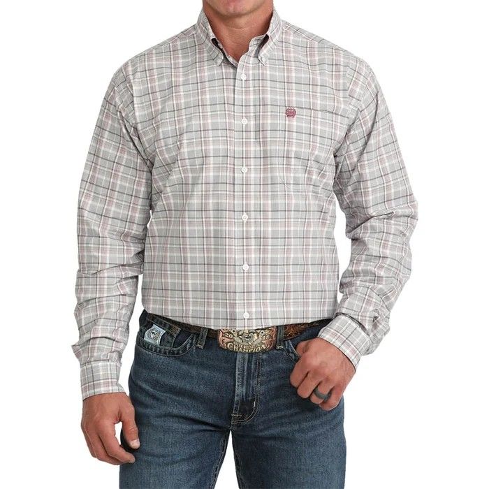 CINCH MEN'S LONG SLEEVE PLAID BUTTON SHIRT - 1026 WHITE