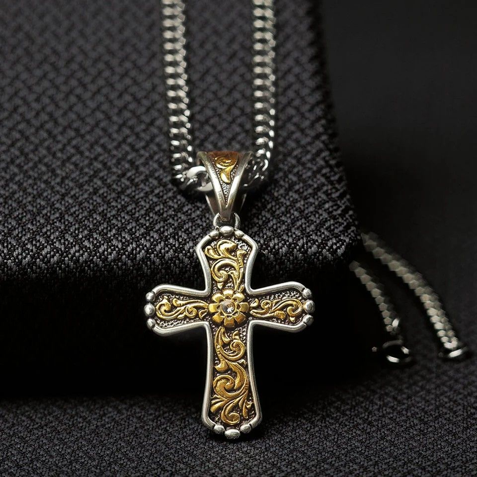 TWISTER 22" FLORAL CROSS NECKLACE