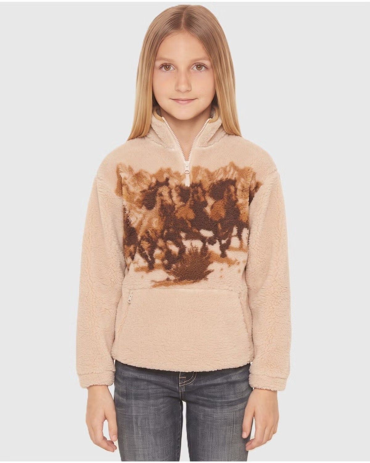 ROCK &amp; ROLL GIRLS' HORSE SHERPA 1/4 ZIP SWEATSHIRT - NATURAL