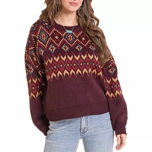 ROCK &amp; ROLL WOMEN'S FAIR ISLES SWEATER - WINE