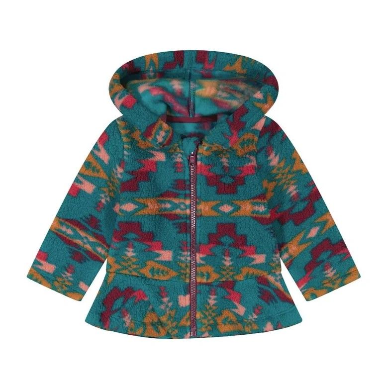 WRANGLER BABY GIRLS' FULL ZIP RUGGLE HEM SHERPA HOODIE - TURQUOISE