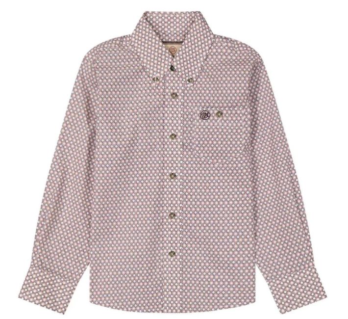 WRANGLER BOYS' LONG SLEEVE CLASSIC FIT BUTTON SHIRT - CLAY