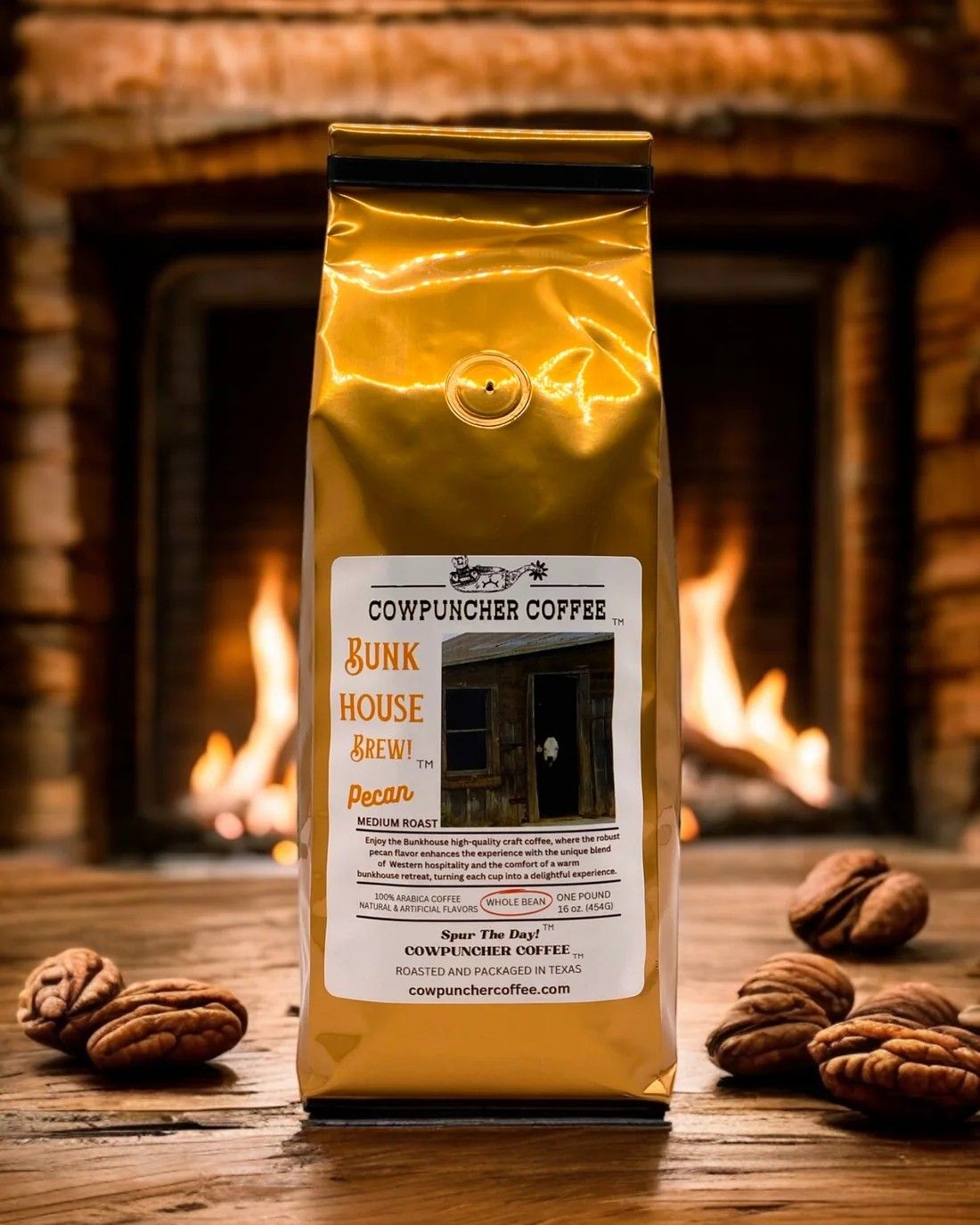 COWPUNCHER COFFEE "BUNKHOUSE BREW" WHOLE BEAN MEDIUM ROAST COFFEE - PECAN