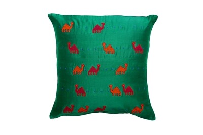 Camel Embroidered Silk Cushion Cover