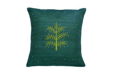 Neem Tree Embroidered Silk Cushion Cover