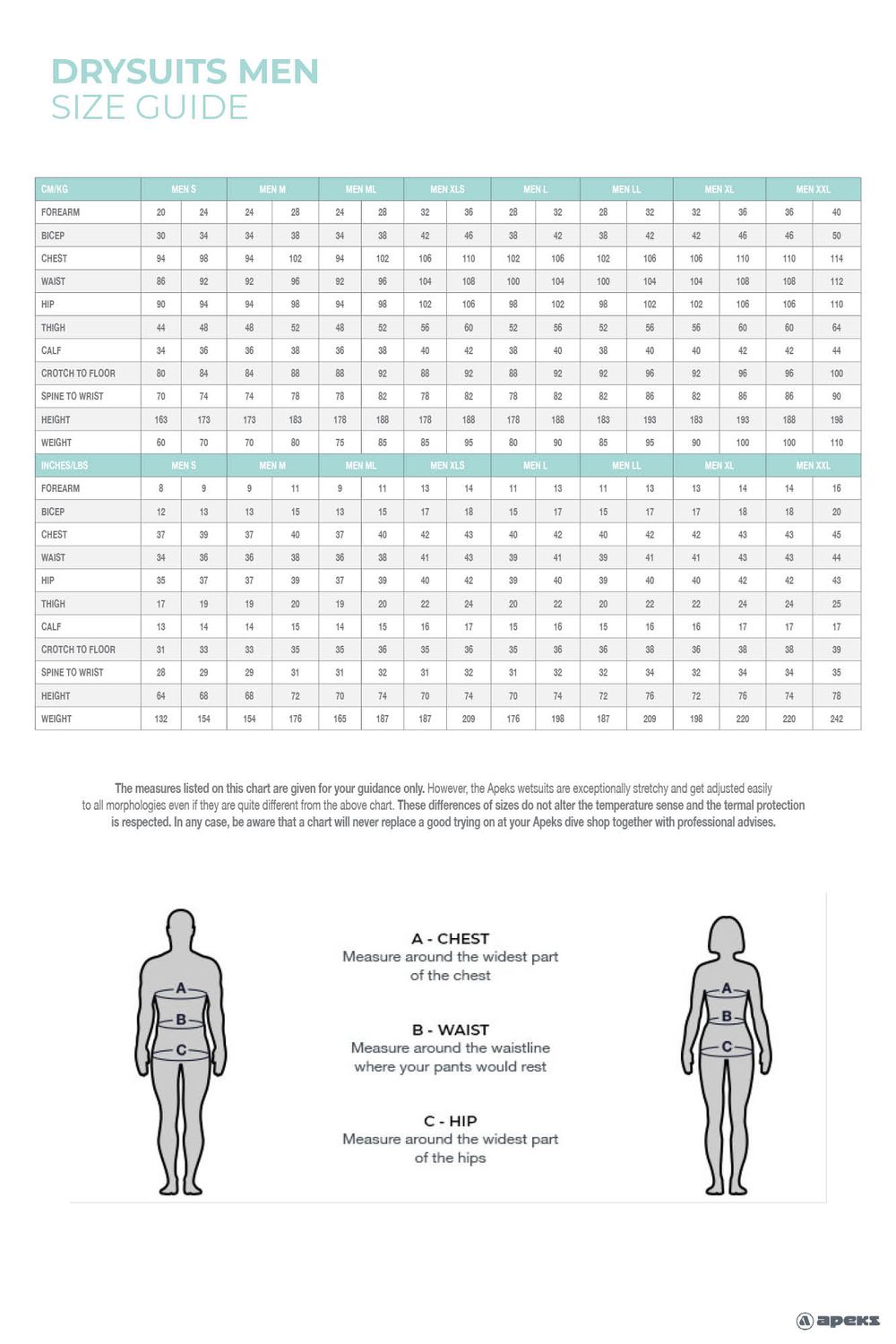 Dry Suit sizing guide