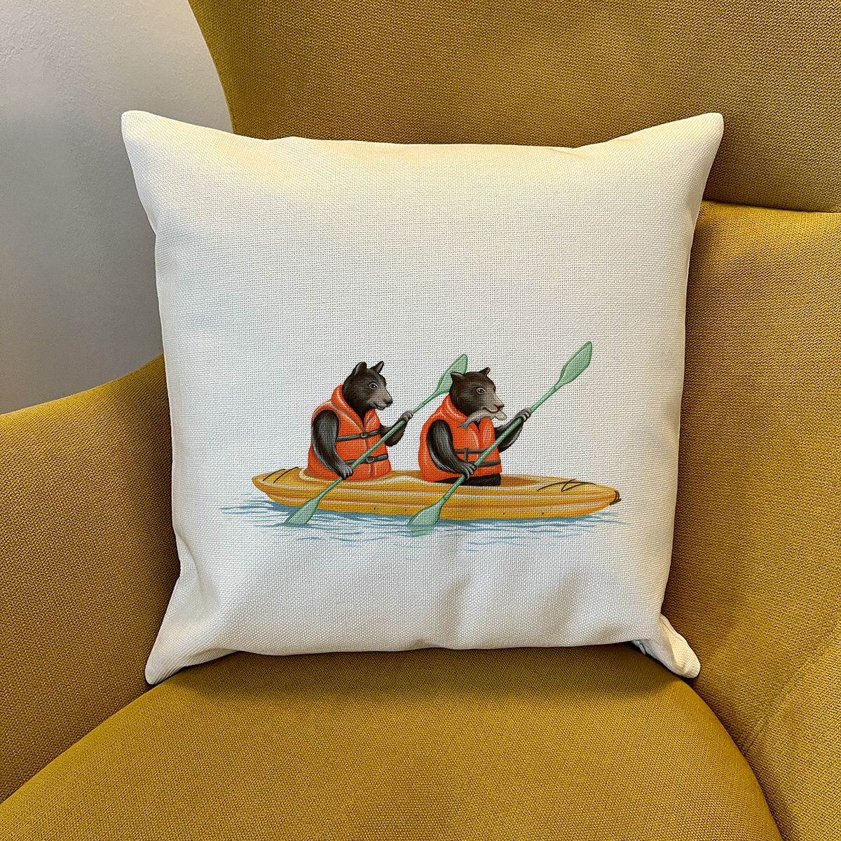 Housse de Coussin - Ours en kayak
