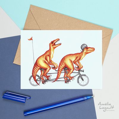 Vélociraptors à vélo - Carte de souhait