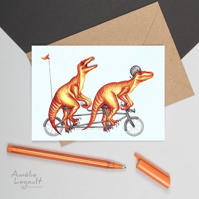 Vélociraptors à vélo - Carte de souhait