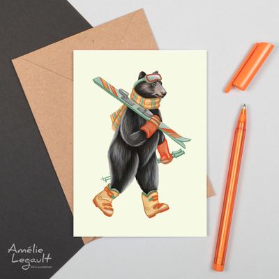 Ours en ski - Carte de souhait