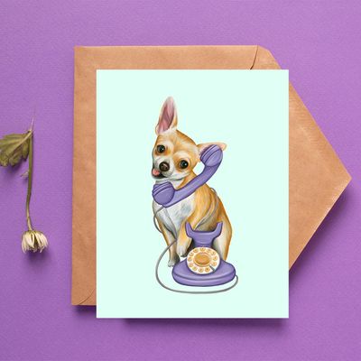 Chihuahua on the phone - Greeting Card