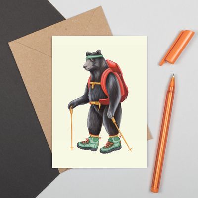 Ours en randonnée - Carte de souhait